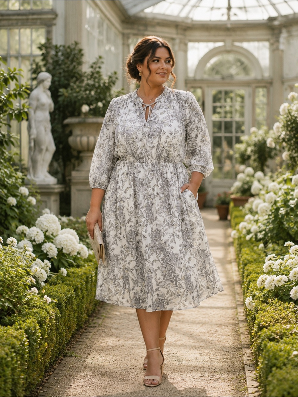 Torrid Gray Botanical Chiffon Midi Dress 2X Romantic Cottagecore